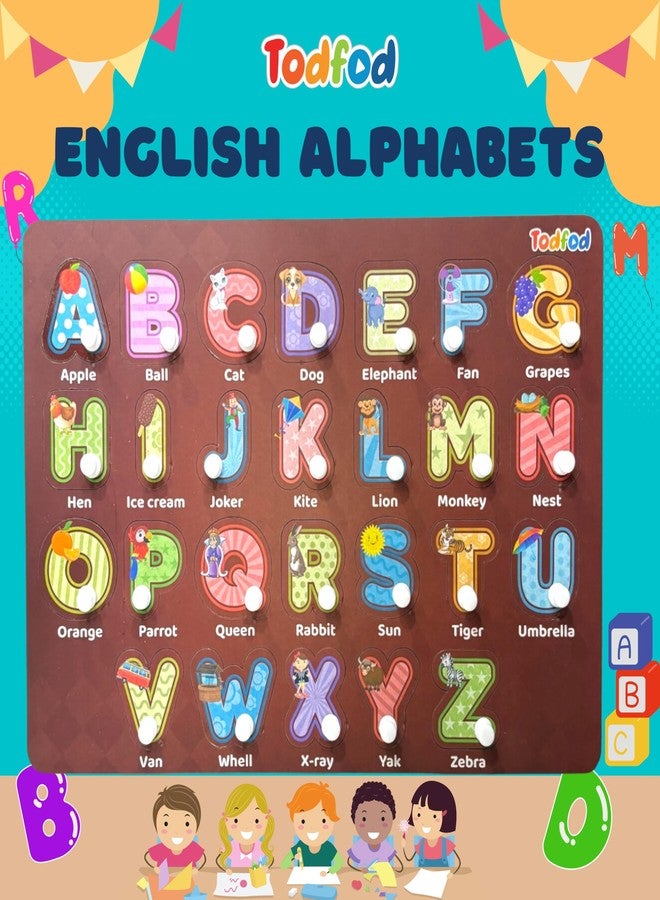 TodFod 4-in-1 Wooden Learning Board | Alphabets Numbers Shapes Vehicles Puzzle | Montessori Educational Toy for Kids 2+ Years | 35-Piece Knob Puzzle Set - Image 2